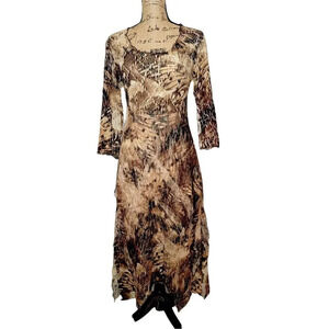 LINDI Women's Regular Crepe Crinkled Satin Midi Dress Size Small Cream Brown